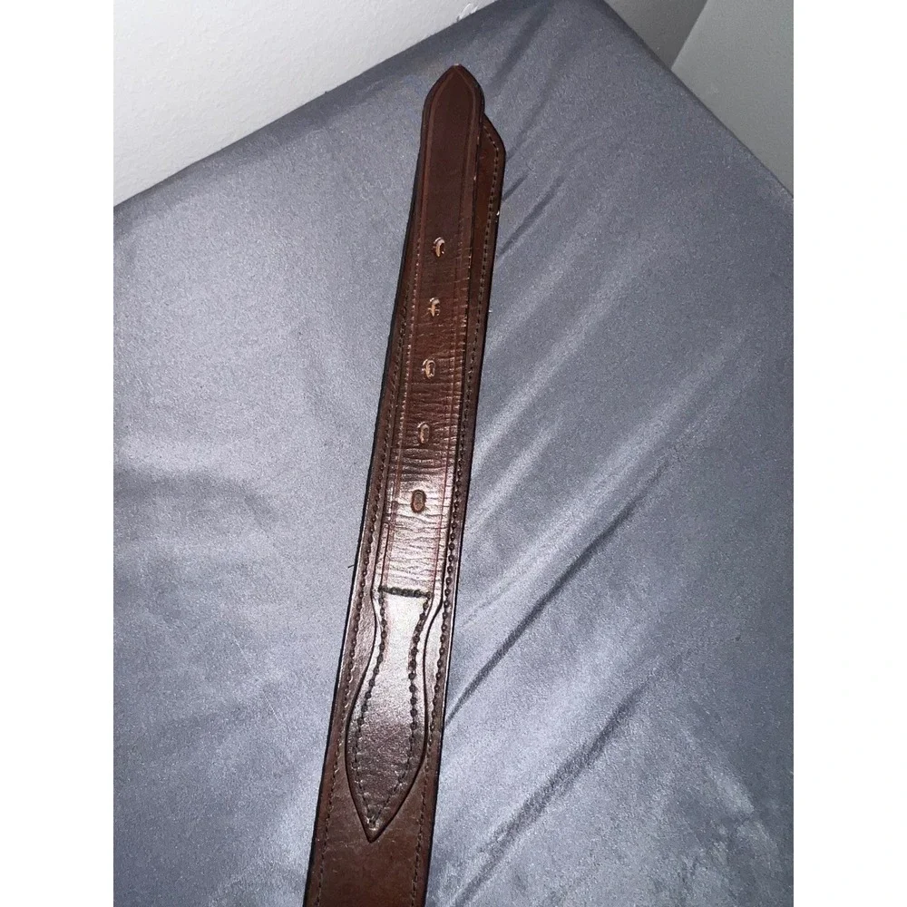 Mens Brown Leather Belt Size 42 Stitched Brass Buckle Classic Western Style 47in